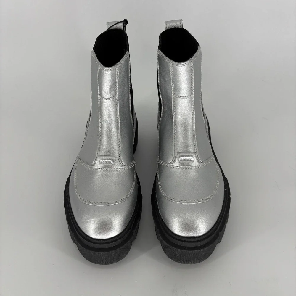 Sorel Caribou X Waterproof Chelsea Boots Silver/Black Women Size 8 Platform
